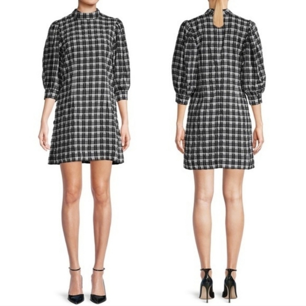 GANNI Check Puffy Long Sleeves Mini Dress 40 - Picture 2 of 9